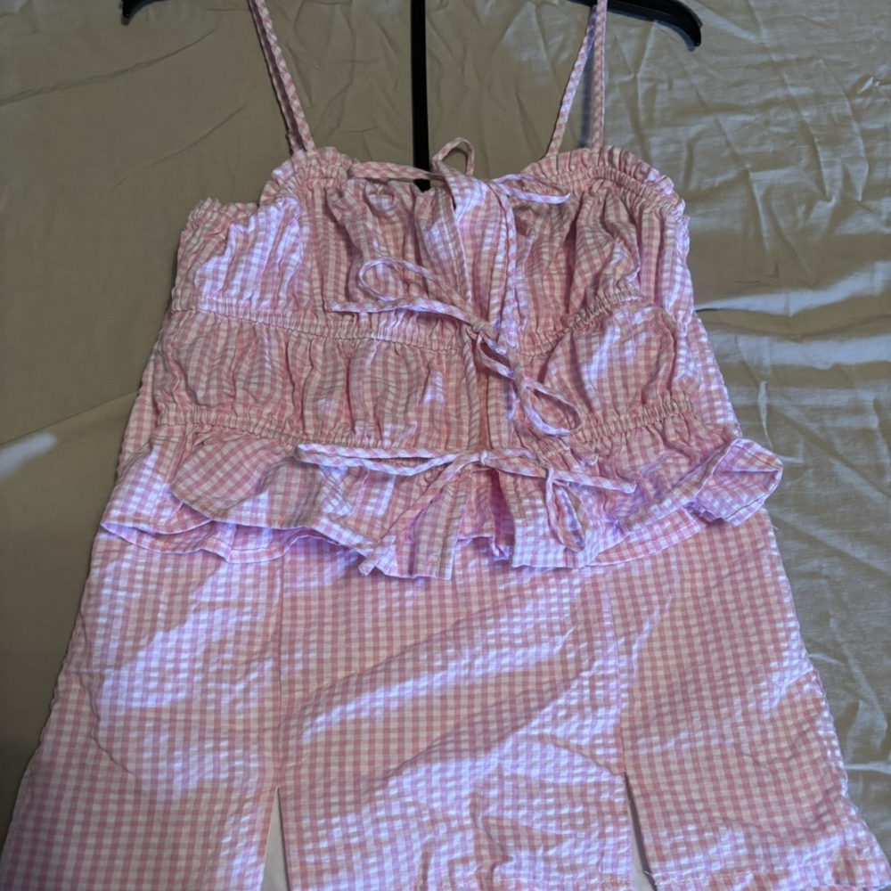 No Boundaries Pink Checkered Skirt Set